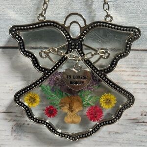 “In Loving Memory” Glass Angel Ornament w/pressed flowers